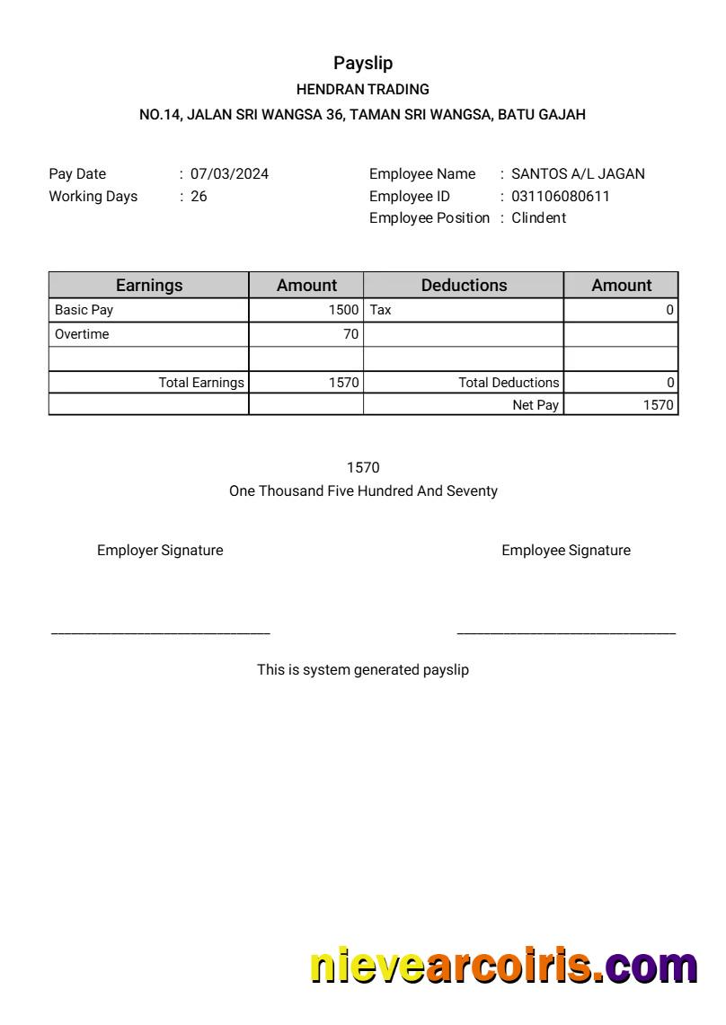 Hendran Tranding building company payslip